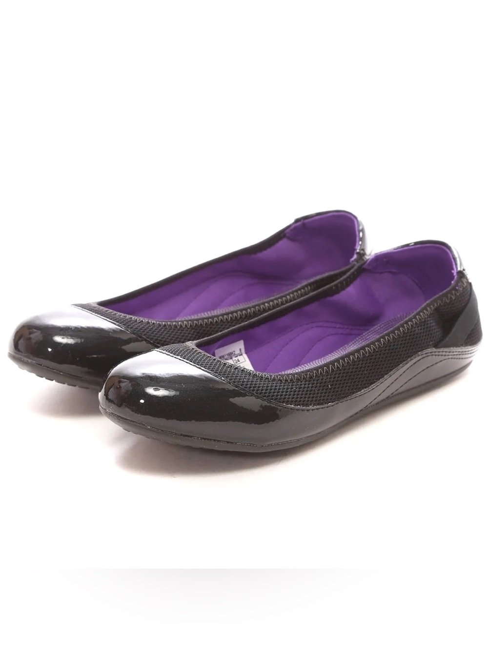 New Balance Black Patent Flats with Purple Lining